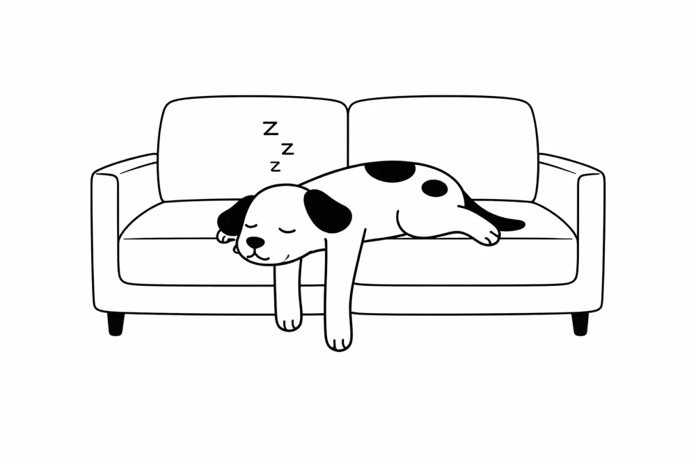 Slapende hond op de bank — hondenoppas of hondenpension